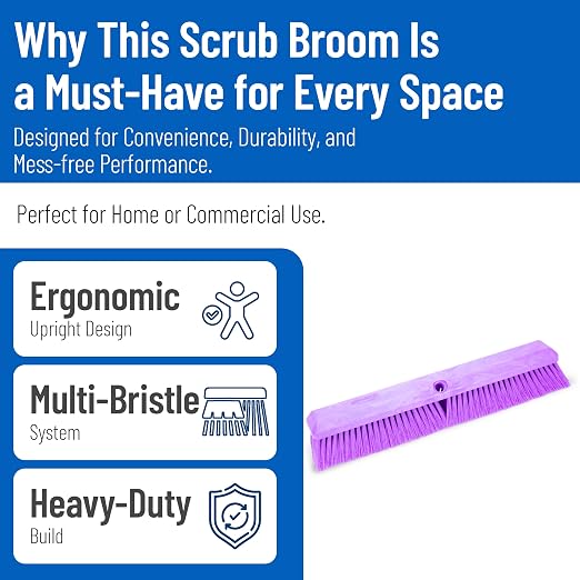 SPARTA Omni Sweep Plastic Push Broom Head, Heavy Duty, Industrial Broom With Color Code System For Outdoor, Indoor, Garage, Concrete, Patio, Kitchen, Bathroom, 18 Inches, Purple