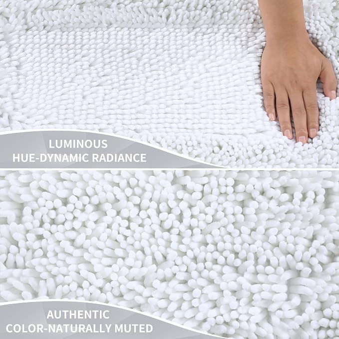 Yimobra Bathroom Rugs Sets 2 Piece, Soft Absorbent Bath Mat and U-Shaped Toilet Rug with Non Slip Backing, Luxury Shaggy Bath Mats for Bathroom, Machine Washable, 31.5"x20"+24"x20", White