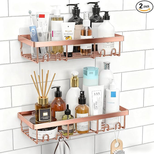 Moforoco Shower Caddy Shelf Organizer Rack, Self Adhesive Black Bathroom Shelves Basket, Home Farmhouse Wall Inside Organization and Storage Decor Rv Accessories, First Camper Apartment Essentials