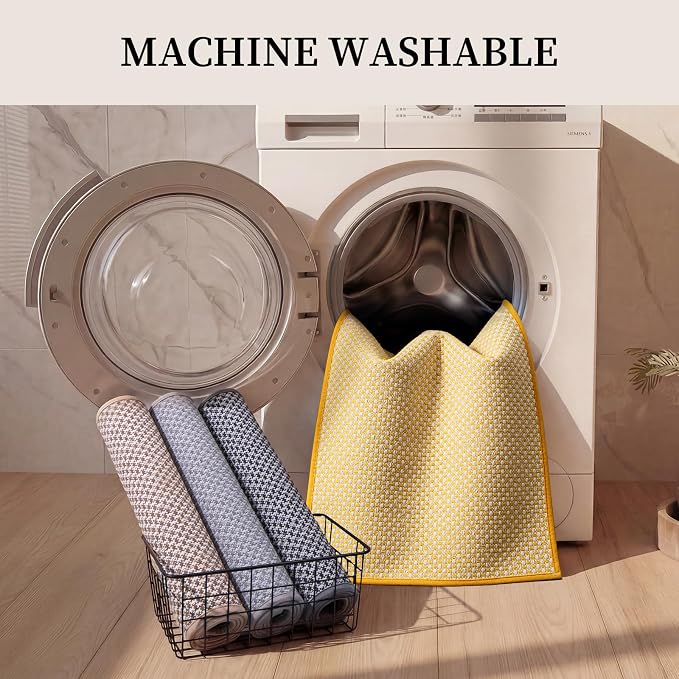 YIHOUSE Thin Bath Mat Yellow Bathroom Rugs Sets 2 Pieces, Non Slip Absorbent Mats Quick Dry, Woven Rugs Washable, Tapetes para Baño for Bathroom Toilet,Bathtub(17"x24"+17"x32")
