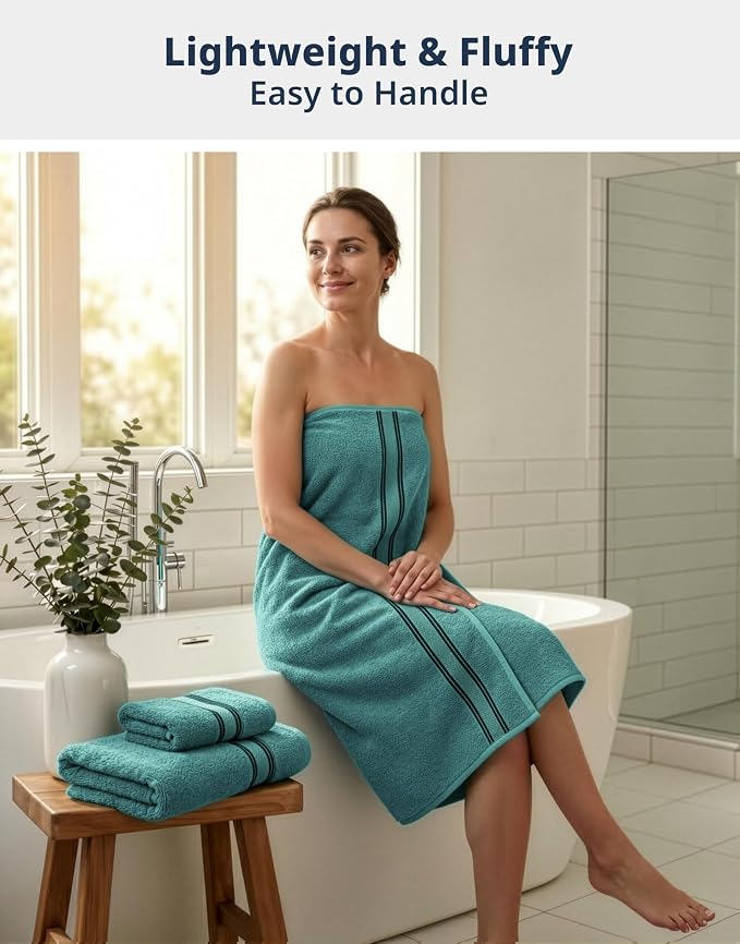 LANE LINEN Towel Set 6 Piece Soft Absorbent Quick Dry 100% Cotton - Teal | Towel Pack - Terry Weave Comfort, Long-Lasting Comfort, Hotel-Style Look, Gets Softer With Every Wash, Machine Washable