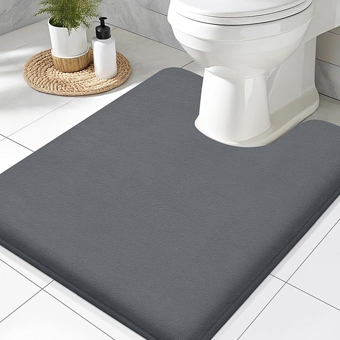 Smiry Memory Foam Toilet Rugs 24x20, Extra Soft Absorbent Bathroom Rugs | Dark Grey, Quick Dry Machine Washable Non-Slip Contour Bath Mat for Toilet