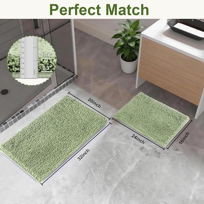 Bathroom Rugs Sets 2 Piece Non Slip Washable Bath Mat Set | Soft Absorbent bathroom mat set Microfiber bathroom floor mat Rubber Backed bath rug set for Floor, Tub and Shower