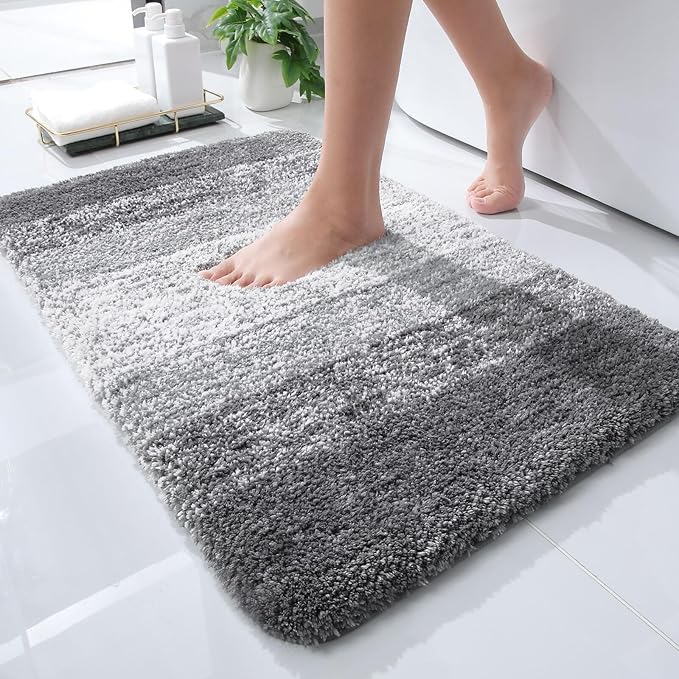 OLANLY Small Bathroom Rugs 24x16, Extra Soft Absorbent Microfiber Bath Rugs | Grey, Non-Slip Quick-Drying Rubber Backing, Machine Washable Plush Bath Mat for Floor, Tub and Shower, Home Decor Accessories