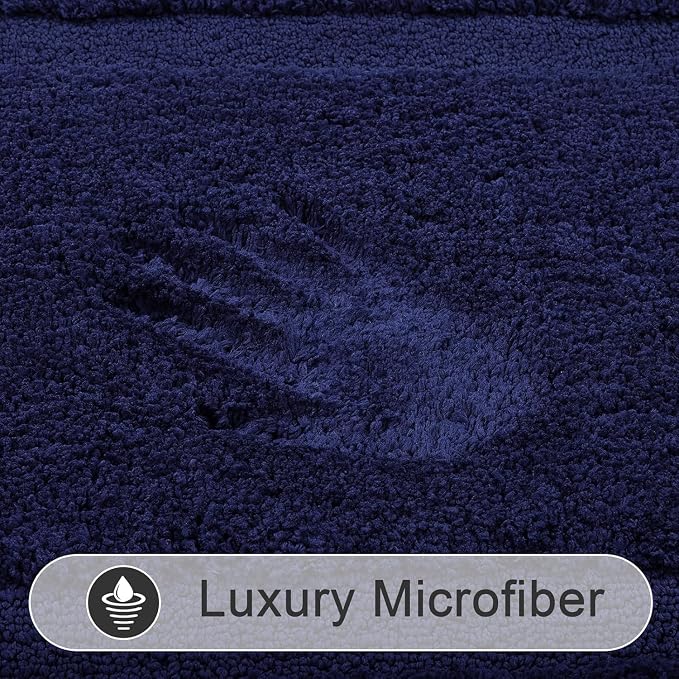 SHACOS Microfiber Bathroom Rugs Set of 3 with Toilet Lid Cover | Non Slip Washable Bath Mat Absorbent Bathroom Carpet 16"x24"+U Shape Toilet Rug 20"x24"+Toilet Lid Cover 19"x21", Navy Blue