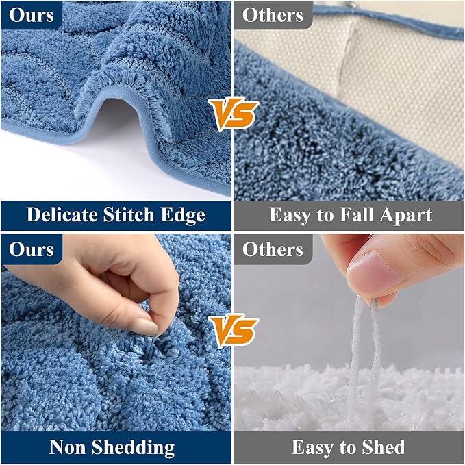 Ileading Bathroom Rugs Sets 5 Piece, Non Slip Washable Bath Mat Set | Absorbent Plush Microfiber Bathroom Mat Set with Toilet Cover, Bath Runner and U-Shaped Contour Rug for Tub, Shower, Blue