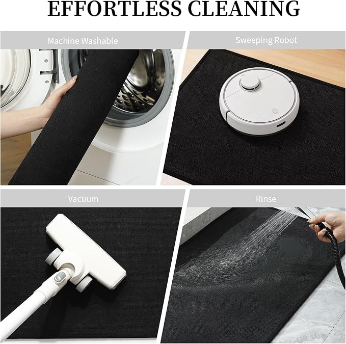 Black Bathroom Rugs Sets 2 Piece, Quick Dry Thin Bath Mat, Non Slip Absorbent Machine Washable, Bath Rugs for Bathtub Sink Home Decor (17"x24" + 17"x32")