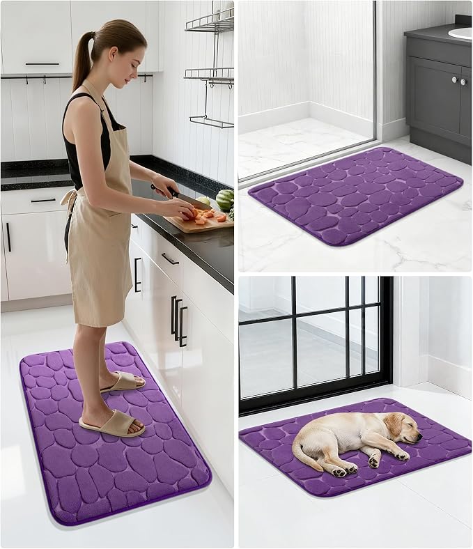 YIHOUSE Memory Foam Bath Mat Cobblestone Bathroom Rugs Super Water Absorbent Bath Mats for Bathroom Machine Washable Bath Rugs(24 x 36,Eggplant)