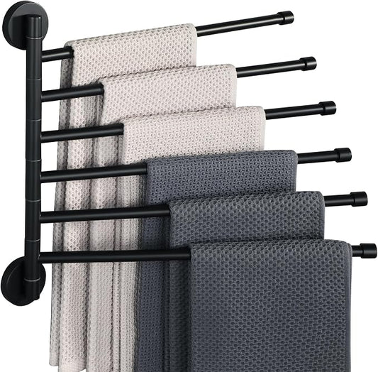 Alise Swivel Towel Rack,Folding 6 Arms Hand Towel Bars Towel Hanger for Bathroom,Wall Mount Drying Racks for Laundry,SUS304 Stainless Steel Swing Out Towel Holder Storage Space Saving,Matte Black