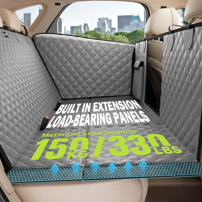 Pecute Dog Car Seat Cover for Back Seat 53.54 * 23.62 in, Car Window Fixing for Maximum Car Protection, Leather Fabric Back Seat Extender for Dogs, Waterproof & Scratch-Resistant, Support to 330 lbs