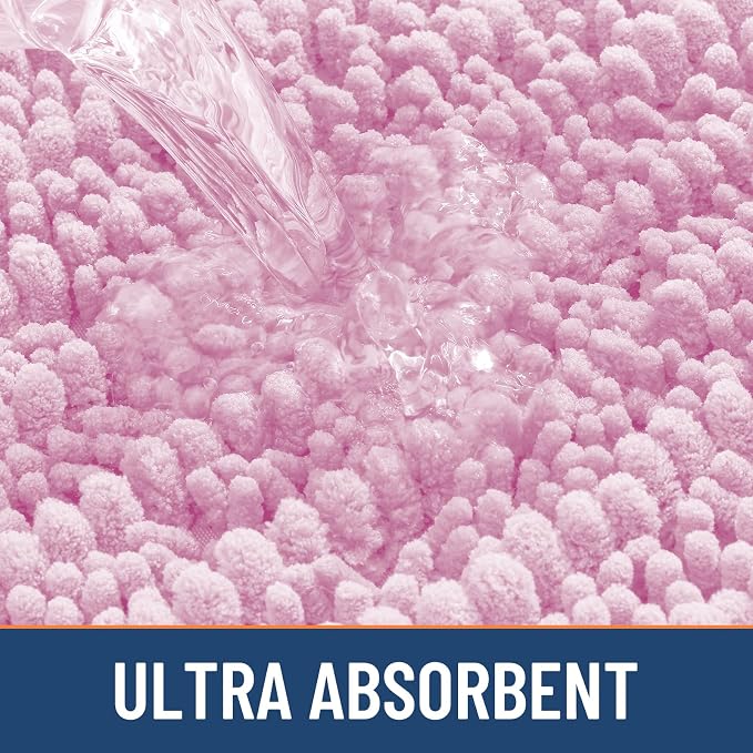 Smiry Bathroom Rugs 24X16, Extra Soft Rubber Backing Chenille Bath Mats | Pink Machine Washable Non Slip Quick Dry Bath Mats for Bathroom Floor, Tub, Shower, Home Decor Accessories
