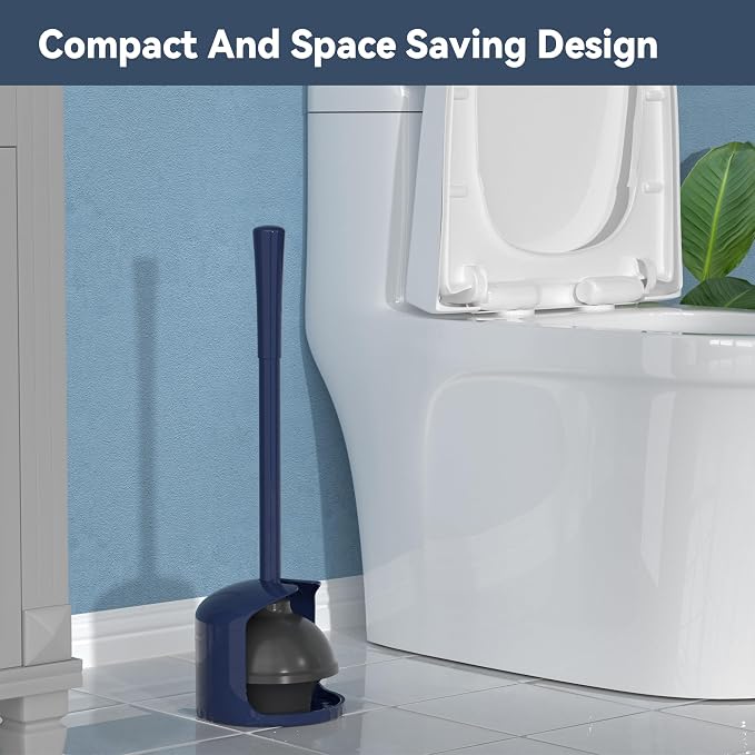 TRENTI Toilet Plunger with Holder, Plunger with Holder for 5.3-inch Toilet Drain, Plungers for Bathroom with Holder, Toilet Plunger Heavy Duty (1, Blue)