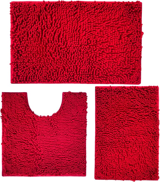 Red Bathroom Rugs Non Slip Thick Bath Mat Sets 3 Piece, Thickened Bath Mats for Bathroom,Bath Rugs Quick Dry Machine Washable for Shower Mat-Rugs for Living Room-Christmas Decorations Bthroom Set