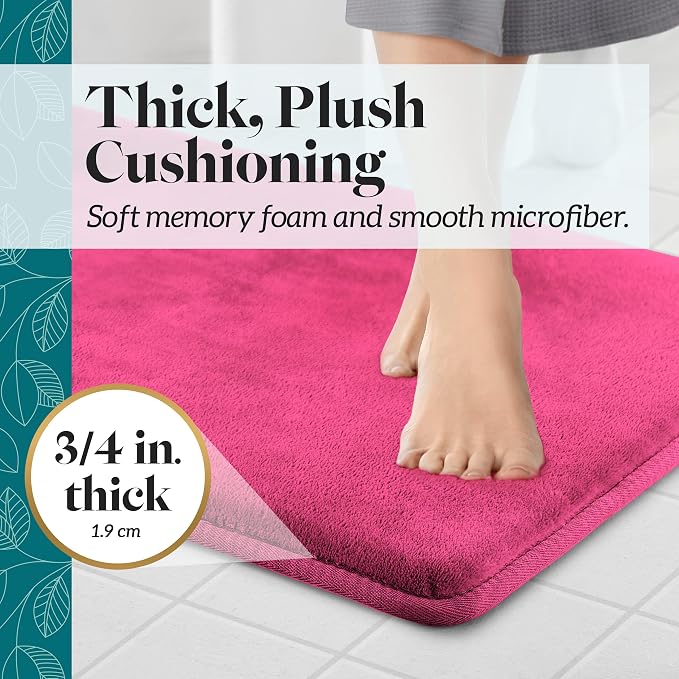 Memory Foam Bath Mat Non Slip Absorbent Super Cozy Velvet Bathroom Rug Carpet (17 inches X 24 inches, Fuschia)