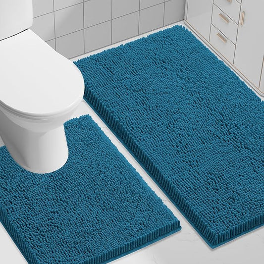 Smiry Bathroom Rugs Sets 2 Piece (30x20+ U Shape 24x20, Peacock Blue) | Soft Absorbent Machine Washable Non Slip Shaggy Bath Rug Set for Tub, Shower, and Floor, Home Decor