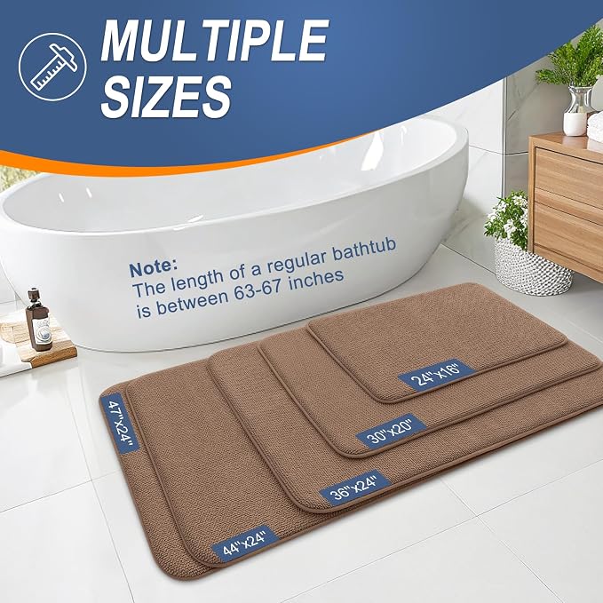 OLANLY Thick Memory Foam Bathroom Rugs 36x24, Absorbent Bath Mat, Mocha | Soft Quick Dry Bath Rugs, Non-Slip, Machine Washable Carpet for Bathroom Floor, Tub and Shower, Home Decor Accessories