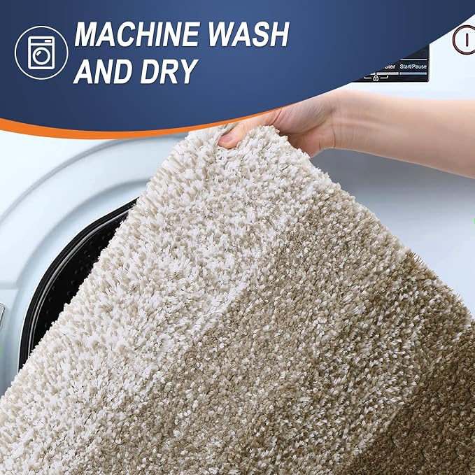 OLANLY Micorfiber Bathroom Rug Set 2 Piece, 47"x20"+24"x16" | Coffe, Soft Absorbent Bath Rug Set, Non-Slip, Machine Wash Dry, Plush Shaggy Bath Mats for Bathroom