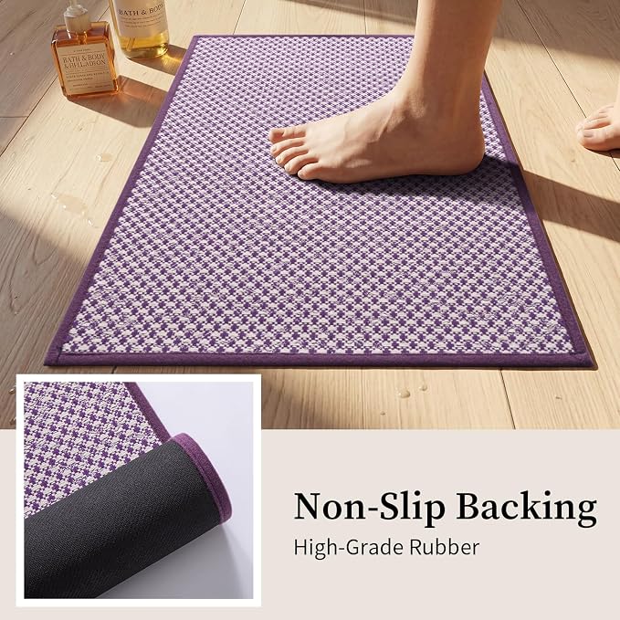 YIHOUSE Thin Bath Mat Purple Bathroom Rugs Sets 5 Pieces, Non Slip Absorbent Bath Mats Quick Dry, Woven Braided Rugs Washable, Rubber Tapetes para Baño for Bathroom Toilet,Bathtub