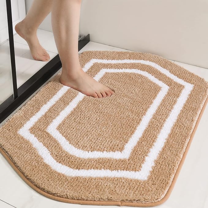 COSY HOMEER Extra Thick Bath Rugs - Anti-Slip Bath Linen Sets Mats Soft Plush 100% Strong Polyester Living Room Bathroom Water Absorbent(Beige,20x32 - Inches)
