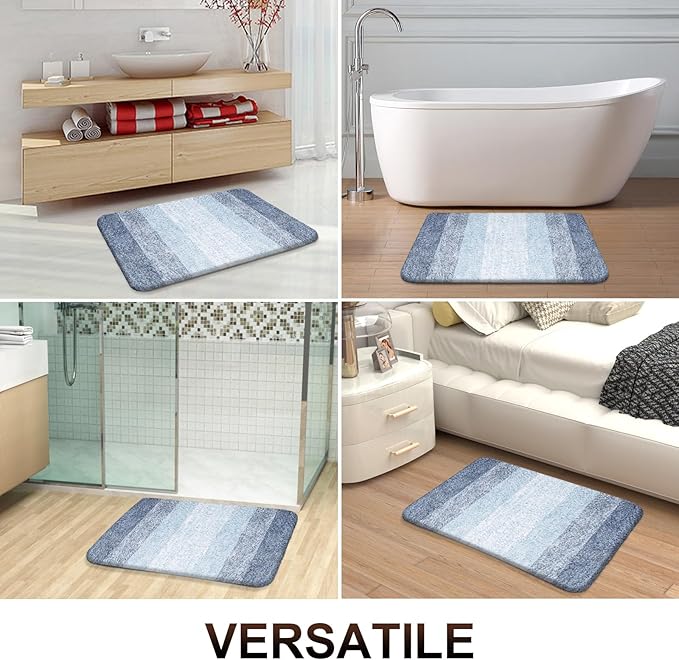 OLANLY Small Bathroom Rugs 24x16, Extra Soft Absorbent Microfiber Bath Rugs | Blue, Non-Slip Quick-Drying Rubber Backing, Machine Washable Plush Bath Mat for Floor, Tub and Shower, Home Decor Accessories