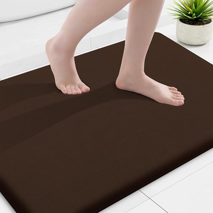 Smiry Memory Foam Bath Mat 36x24, Extra Soft and Absorbent Bathroom Rugs | Brown, Quick Dry Machine Washable Non-Slip Bath Mat for Bathroom Floor, Shower and Tub