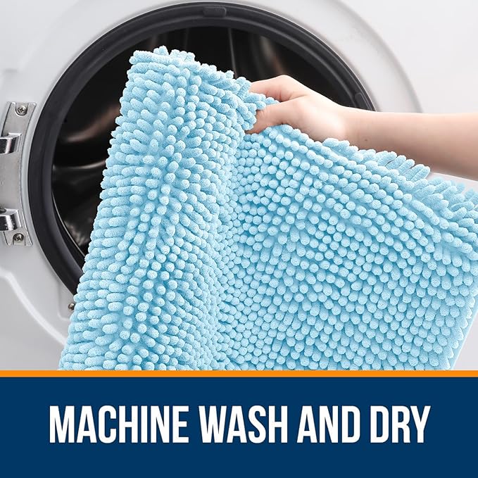 OLANLY Bathroom Runner Rugs 44x24, Extra Soft Absorbent Chenille Bath Rugs | Sky Blue, Quick-Drying Rubber Backing, Washable Long Bath Mat for Bathroom Floor, Tub and Shower, Home Decor Accessories
