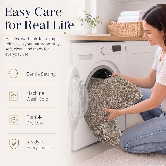 Yimobra Luxury Bathroom Rugs, Fluffy Bath Mats, Non Slip, Water Absorbent Microfiber, Machine Washable, Plush Runner Shower Rugs, Thick Matts for Bathroom Floor&Tub, 60" X 24", Light Brown and White