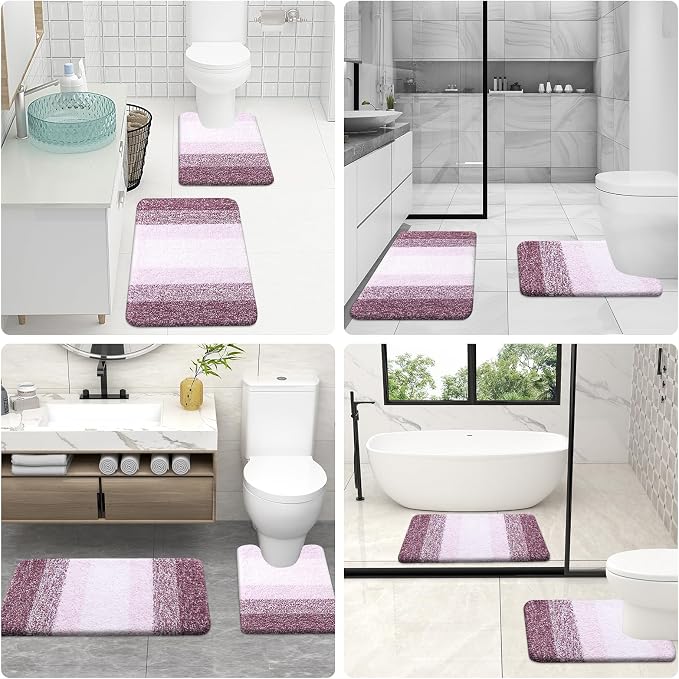 OLANLY Micorfiber Bathroom Rug Set 2 Piece, 30"x20"+24"x16" | Mauve, Soft Absorbent Bath Rug Set, Non-Slip, Machine Wash Dry, Plush Shaggy Bath Mats for Bathroom