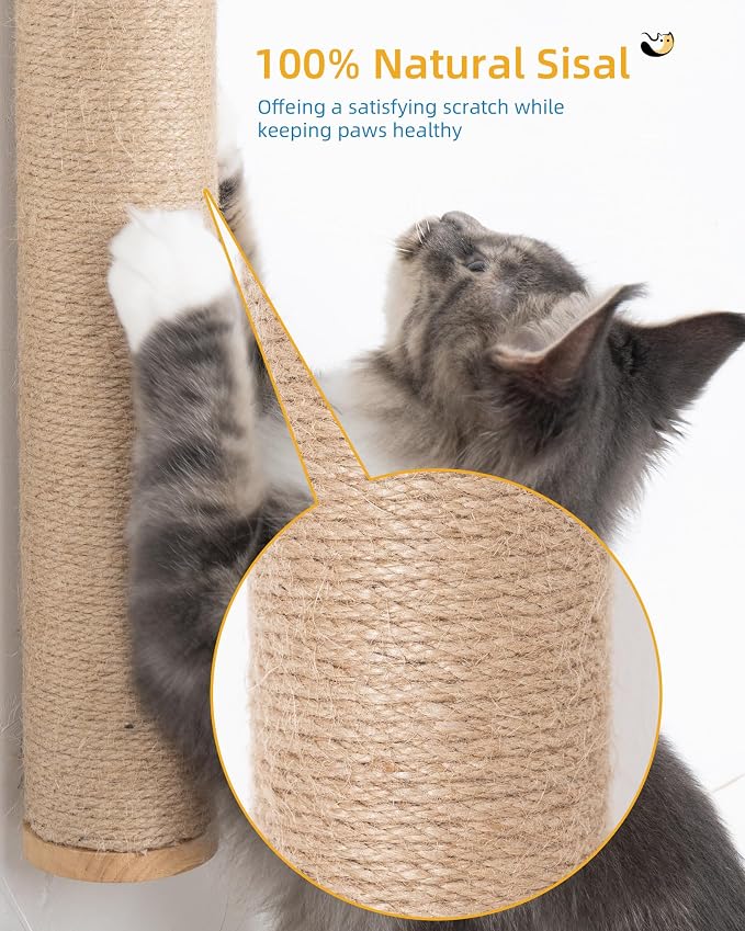 Aechonow 68" Wall Mounted Cat Scratcher,2Pcs of 34in Sisal Scratching Posts | Wood Cat Wall Scratcher,Cat Wall Furniture for Indoor Cats,Cat Wall Climber, Natural Sisal,Tall & Sturdy Corner Climbing Pole