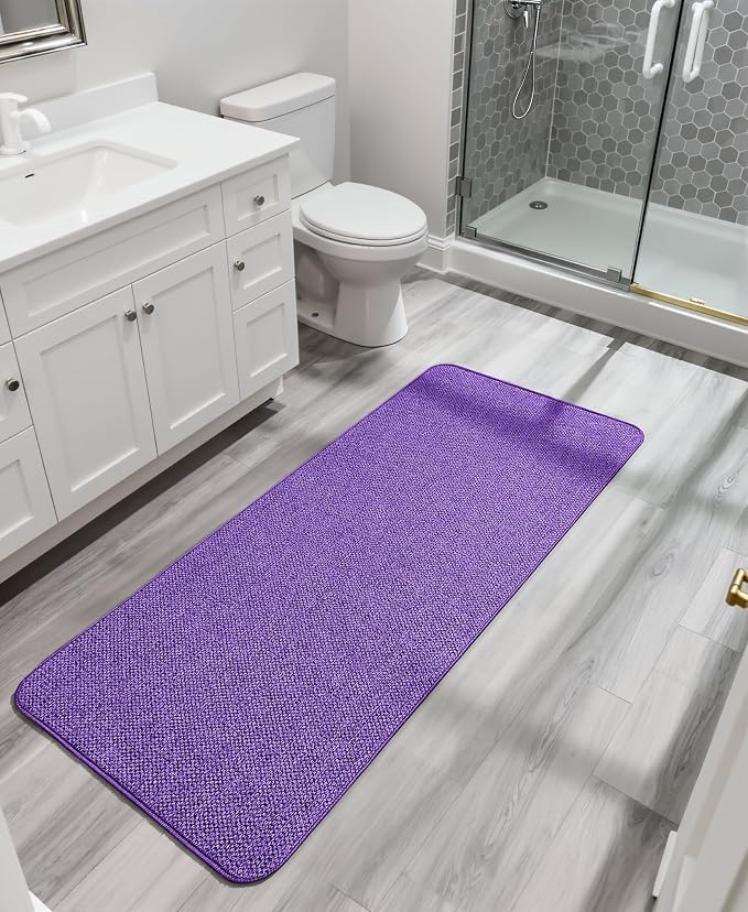 Bath Mat,Ultra Thin Bathroom Runner Rugs,Large Bath Mats for Bathroom,Quick Dry,Non-Slip,Machine Washable,Low Pile,Bath Rug,Shower Outside,Sink,Home Decor Accessories.Purple,1'9"x3'11"（21x47inch）