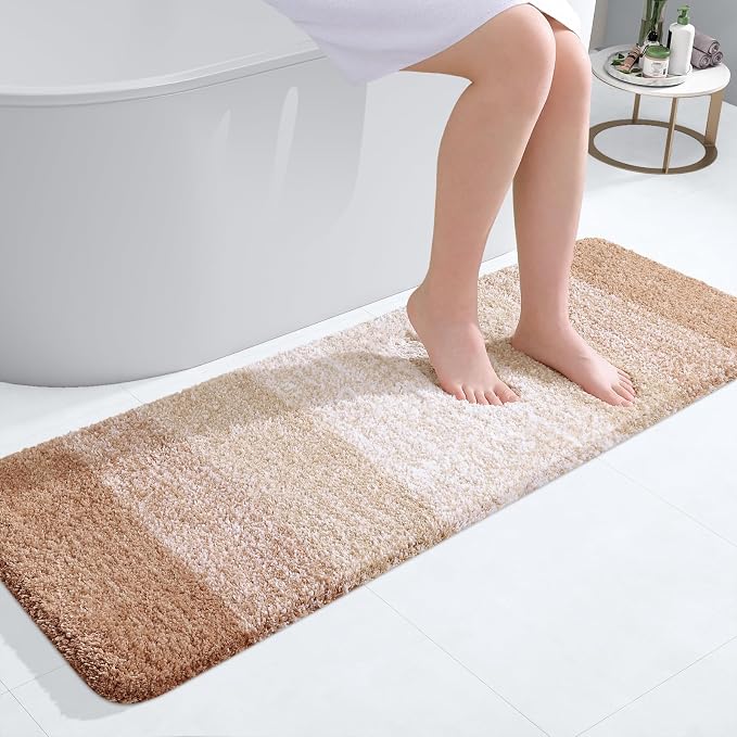 OLANLY Bathroom Runner Rug 47x17, Extra Soft Absorbent Microfiber Bath Rugs | Beige, Non-Slip Quick-Drying Rubber Backing, Machine Washable Long Bath Mat for Floor, Tub and Shower, Home Decor Accessories
