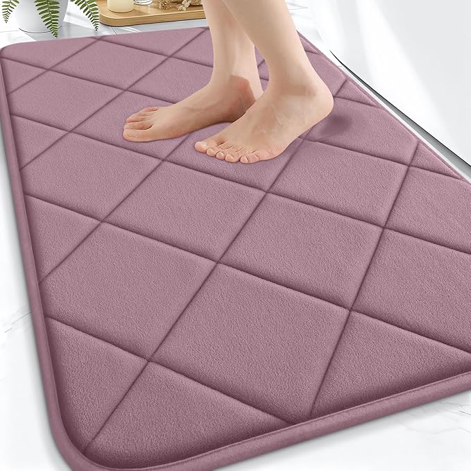 OLANLY Memory Foam Bath Mat 30x20, Ultra Soft and Absorbent Bathroom Rugs | Deep Plum, Quick Dry, Machine Washable Shower Bath Rugs, Comfortable Bath Carpet for Bathroom Floor, Tub and Shower