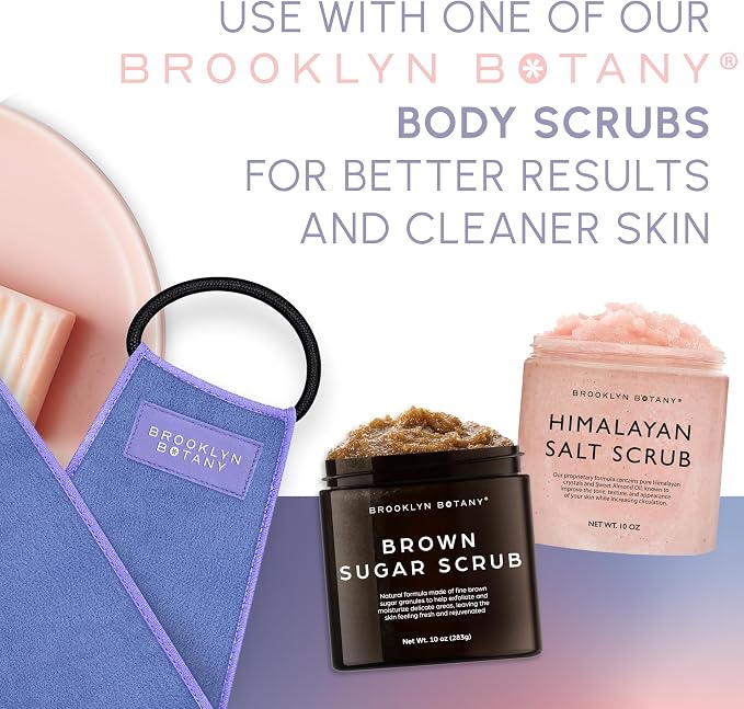 Brooklyn Botany Exfoliating Back Scrubber for Shower and Bath with Handles – Heavy Duty Exfoliating Body Scrubber for Massage and Dead Skin Remover for Body – 32.5” x 5”