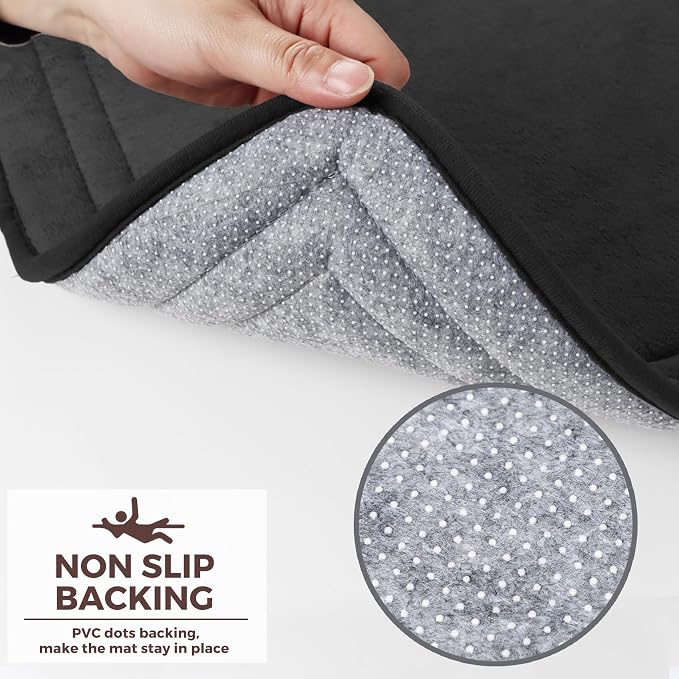 Black Bathroom Runner Rugs Long Narrow Bath Mat Skinny Thin Bathmat | Memory Foam Microfiber Bathroom Carpet Non Slip Soft Absorbent Washable Bathrug,16" x 47"