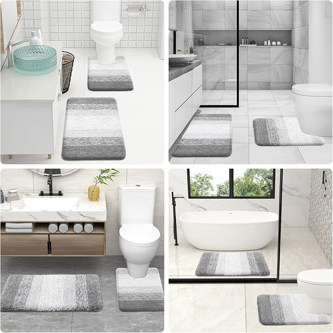 OLANLY Luxury Toilet Rugs U-Shaped 24x20, Soft Absorbent Microfiber Mat | Light Grey, Non-Slip Quick-Drying Rubber Backing, Washable Plush Contour Bath Mat for Toilet Base, Home Decor Accessories