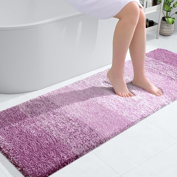 OLANLY Bathroom Runner Rug 59x20, Extra Soft Absorbent Microfiber Bath Rugs | Pinkish-Purple, Non-Slip Quick-Drying Rubber Backing, Washable Long Bath Mat for Floor, Tub and Shower, Home Decor