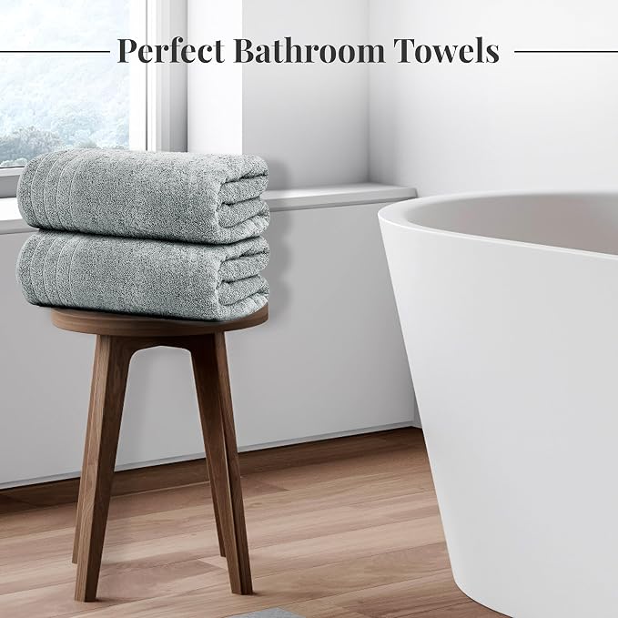 4 Piece Extra Large Bath Towels 30 x 60 Inches, Cool Grey | 100% Cotton, Larger & Lighter Weight, Quicker to Dry, Super Soft and Absorbent, Perfect for Bathroom