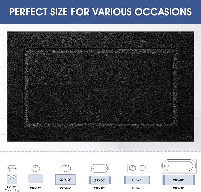 Bathroom Rugs 36"x24", Ultra Soft Thick Plush Fluffy Microfiber Absorbent Bath Mat, Non-Slip Backing, Machine Washable Bath Mats for Bathroom Floor, Tub and Shower, Home Decor Accessories, Black