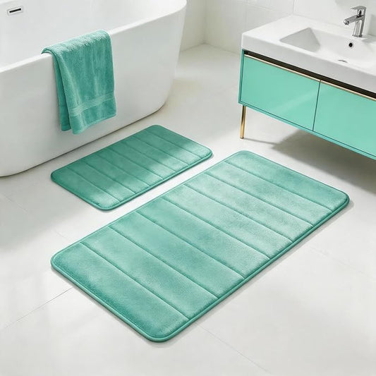 Teal Bathroom Rugs Set 2 Piece Memory Foam Bath Non-Slip Bath Mat,Washable Room Mats,Absorbent Shaggy Rugs Super Soft Kitchen Mats, Batroom Carpets for Bathroom,Tub,Shower Home Decor