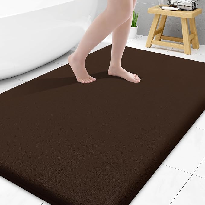 Smiry Memory Foam Bath Mat 59x34, Extra Soft and Absorbent Bathroom Rugs | Brown, Quick Dry Machine Washable Non-Slip Bath Mat for Bathroom Floor, Shower and Tub