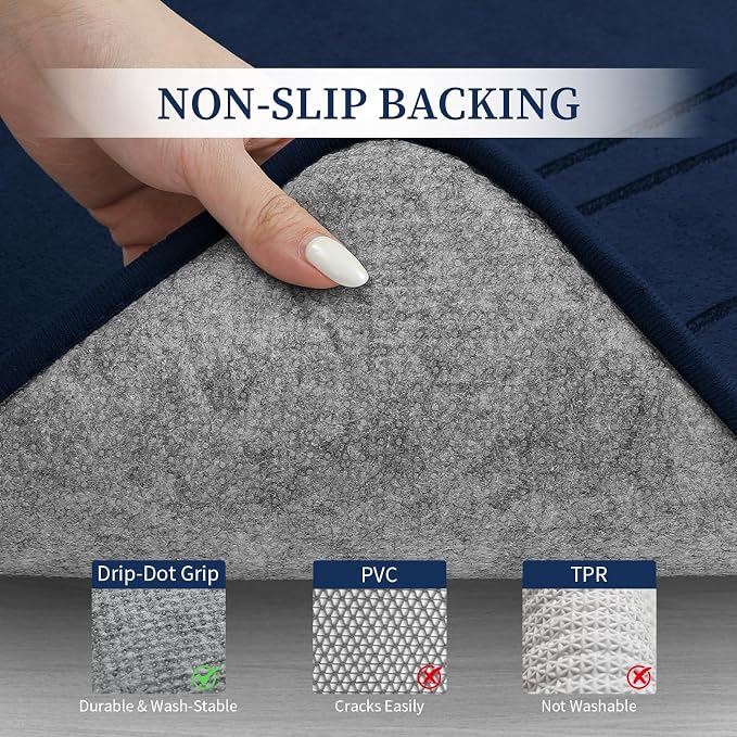 YIHOUSE Bathroom Rugs Sets 5 Piece - Thick Memory Foam Bath Mat, Dark Blue | Ultra Soft, Extra Thick, Super Absorbent, Non Slip, Machine Washable, For Bathroom Floor & Tub, 5 Pieces