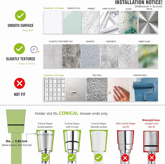 Handle held Shower Head Holder - 5 Positions Adjustable - Conceald Adhesive Mount with Screw Option- RV Camping Shower Head Holder (Gloss White)