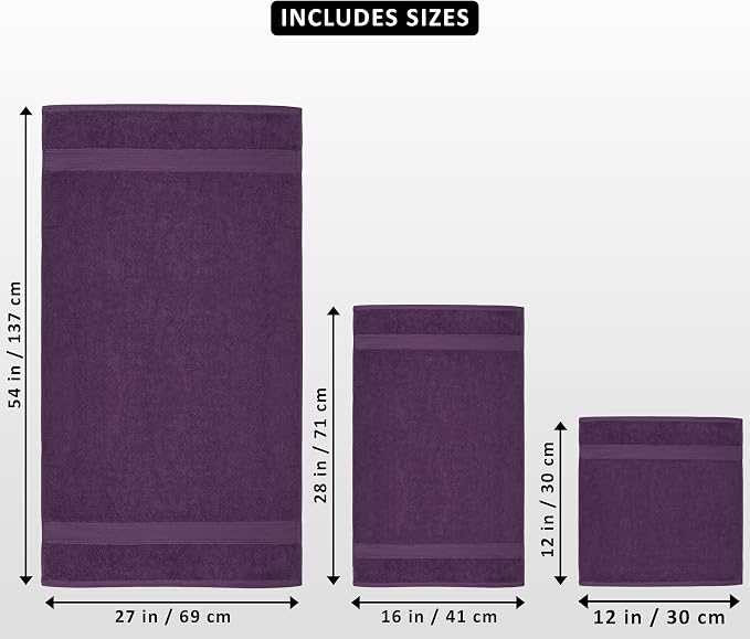 Utopia Towels 8 Piece Luxury Towel Set – Majestic Plush, Super Absorbent & Quicker-to-Dry, Thick 100% Ring Spun Cotton Towels for Bathroom, Spa & Hotel – 2 Bath, 2 Hand, 4 Washcloths, Plum (Pack of 2)