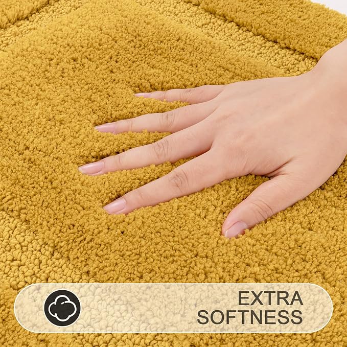 SHACOS 3 Pieces Bathroom Rugs with Toilet Lid Cover, Honey Mustard | Soft Absorbent, Non Slip, Washable, Microfiber, 16"x24"+U-Shape 20"x24"+Lid Cover19"x21"