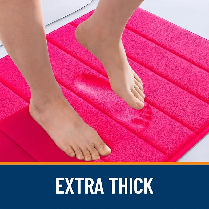 OLANLY Memory Foam Bath Mat 35x24, Super Soft and Absorbent Bathroom Rugs | Hot Pink, Quick Dry Bath Rug, Machine Washable Shower Floor Mats, Bathmat Carpet for Bathroom Floor, Tub and Shower