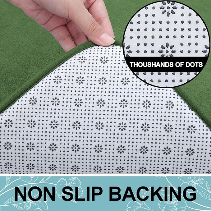 Smiry Memory Foam Bath Mat 24x16, Extra Soft and Absorbent Bathroom Rugs | Olive Green, Quick Dry Machine Washable Non-Slip Bath Mat for Bathroom Floor, Shower and Tub