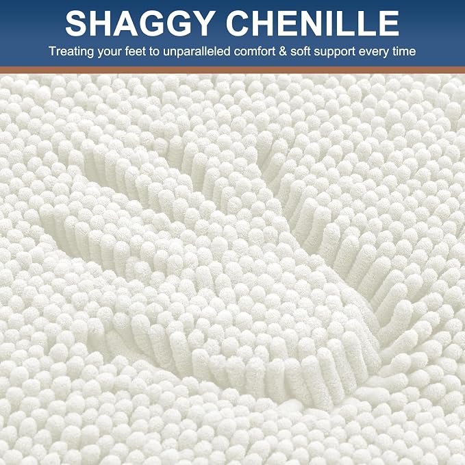 Smiry Chenille Bathroom Rugs Sets 2 Piece (30x20+ U Shape 24x20, Ivory) | Soft Absorbent Machine Washable Non Slip Shaggy Bath Rug Set for Tub, Shower, and Floor, Home Decor