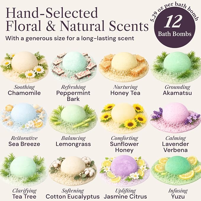 XXL Bath Bombs for Women, 12pc, Birthday Gifts for Women by AdeleGourdain | Bathbombs Bath Gift Set for Women - 12 Spa Scents - Gift Box Incl. - Non-Staining - Bubble Bathbombs for Adults - Large 5oz