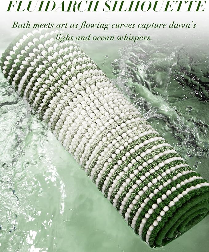BSICPRO Large Bathroom Rugs Runner, 22x60 Striped Bath Mats, Hunter Green | Non Slip Chenille Backing, Extra Soft Absorbent, Quick Dry Machine Washable, Shower Rug for Bathroom Bedroom Decor