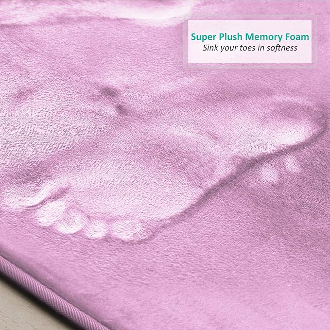 Clara Clark Bathroom Rug Set, 2 Piece Velvet Memory Foam Bath Mats with Non-Slip PVC Backing - Lavender Dream, Dries Quickly, Washable, Waterproof, Fade Resistant - 17x24 + 20x32 inches